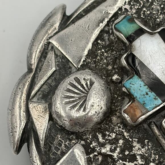 Zuni Native American Sterling Silver Belt Buckle The Rainbow  display picture 1